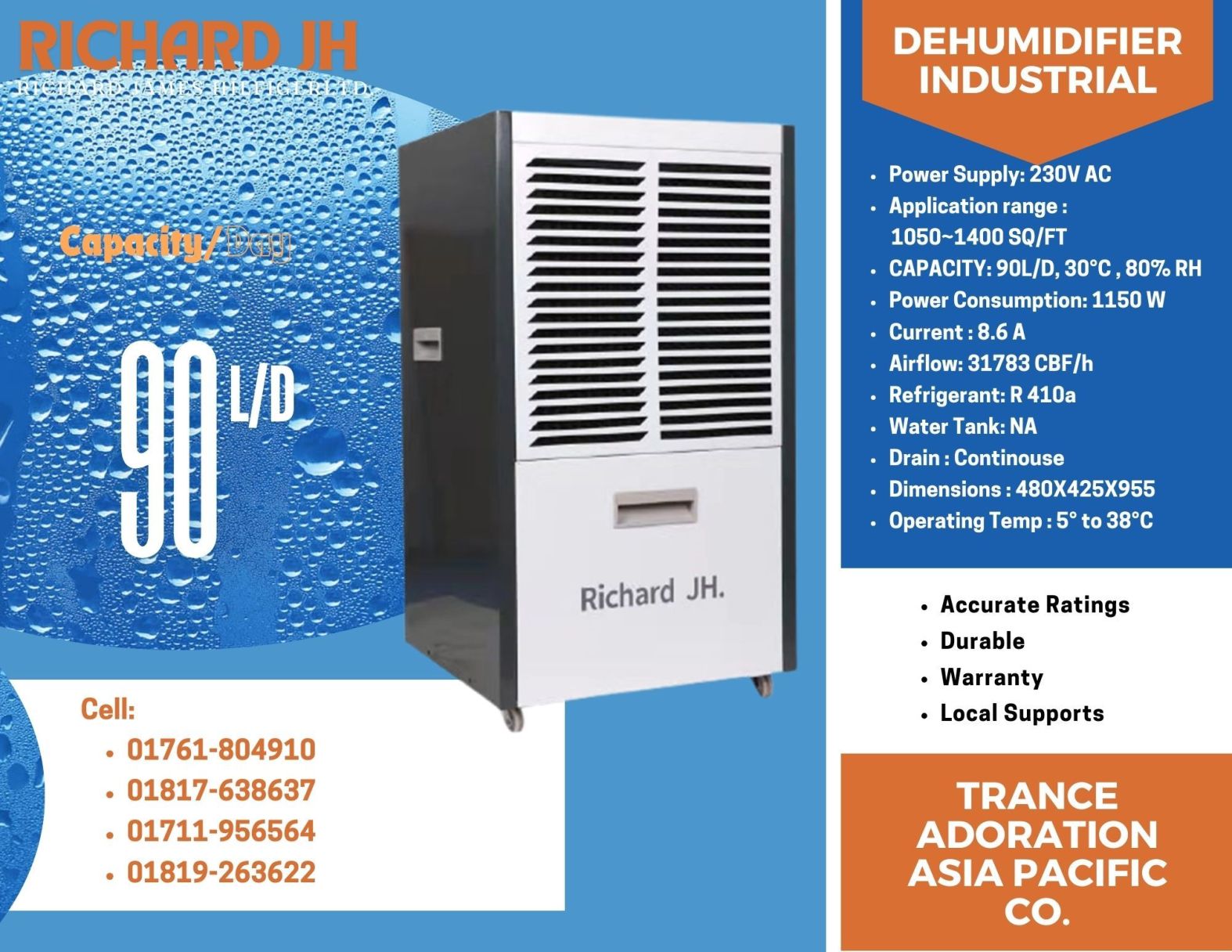 Dehumidifier 90L/day Richard JH